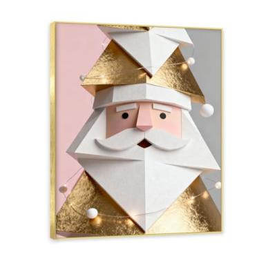 Imagem de Moldura dourada. Arte moderna de presente de Natal, arte geométrica de árvore rosa empoeirada e dourada, tela emoldurada pronta para pendurar para uma casa de férias elegante. A44. 30x40cm-11,8x15,7