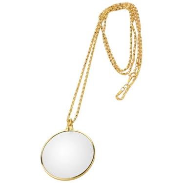 Imagem de Cor dourada elegante, colar com ampliação 5X para idosos, lente de 4,2 cm/4,2 cm, lupa com pingente de liga de zinco, leitura de texto pequeno para idosos