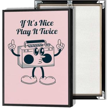 Imagem de Linda arte de parede antropomórfica Boombox arte de parede vintage desenho animado estético impressões estilo retrô e divertido música antiga cultura decoração de parede para sala de estar quarto