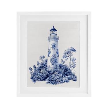 Imagem de Stupell Industries Toile Estampado Farol Branco Impressão Emoldurada sob Vidro, Design por Lettered and Lined, 16 x 13