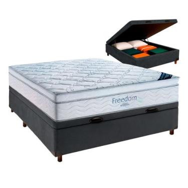 Imagem de Cama Box Bau Cinza + Colchão Casal Freedom Ortobom