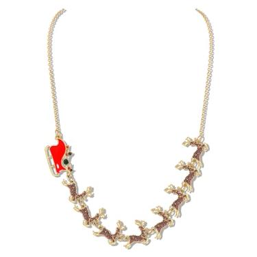 Imagem de Colar de Natal para mulheres, meninas, presente de Natal, com pingente de laço, presente festivo, colares longos, presentes de Natal, Long, Metal, Liga metálica.