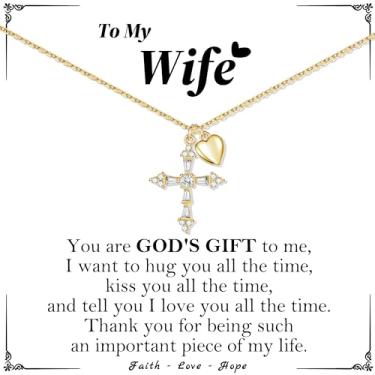 Imagem de Sistble Colar de cruz de ouro para mulheres, presentes de Natal para mulheres, adolescentes, colar banhado a ouro, aniversário, dia dos namorados, Páscoa, joias, Aço inoxidável, Sem Pedra Preciosa