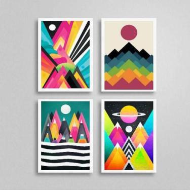 Imagem de Kit Quadro Decorativo Abstrato Colorido 45X34Cm 4 Peças - Quadros On-L