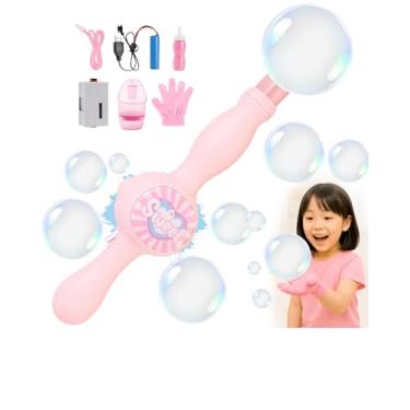 Imagem de Brinquedo Máquina de Bolhas Fumacinha Recarregável USB com Luvas Antiestouro – Diversão Infantil Brinquedo de Bolhas e Fumaça Infantil Automática Varinha Bolhas Fumaça (Rosa)