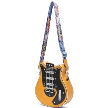 Imagem de Bolsa tiracolo masculina e feminina em forma de guitarra de couro PU exclusiva novidade bolsa de guitarra (amarela 1)