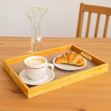 Imagem de Bandeja Multiuso Madeira Bambu com Protetor PVC Retangular 33x22cm Servir Decorativa Café