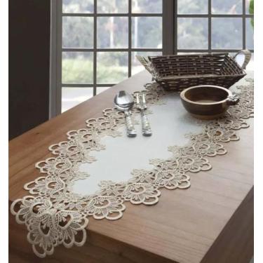 Imagem de Caminho de Mesa Bordado Veneza Bege Bordado 40x220cm Jolitex