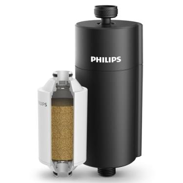 Imagem de Philips Filtro de água para chuveiro, filtragem de chuveiro com malha dupla e material KDF certificado NSF, redução de cloro/impurezas/sedimentos de ferrugem para chuveiro portátil, preto (conjunto de