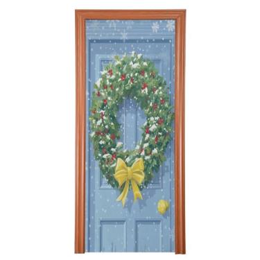 Imagem de Blueangle Capa elástica para porta de guirlanda de Natal - Faixa de porta frontal de tecido elástico para Natal, decoração de festa em casa ao ar livre (696)