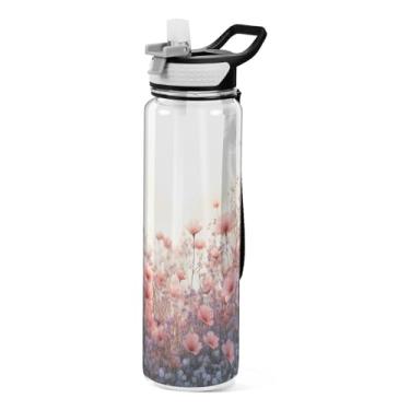 Imagem de ATTX Garrafa de água rosa flores silvestres, 947 ml, à prova de vazamento e livre de BPA, garrafas de água reutilizáveis de plástico Tritan para viagens, academia, corrida (80)