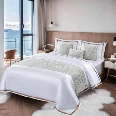 Imagem de Camas de cama e cachecóis, cachecol de cama jacquard luxuoso King protetor, respirável, lavável, resistente a rugas, sem rugas, poliéster premium, para hotel - cinza prateado|||45 * 210 cm para cama