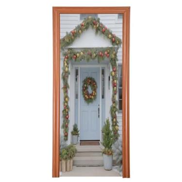 Imagem de ATTX Guirlanda de Natal para porta da frente – tecido elástico lavável, decoração de férias para festas, casa, decoração de porta da frente, 89 x 199 cm (123)