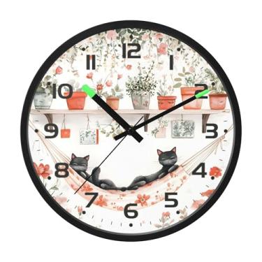 Imagem de SEHANY Relógio de parede de gato fofo, silencioso, sem tique-taque, operado por bateria, controle de som, luz noturna, relógios de parede para sala de estar, cozinha, quarto, escritório, decoração de
