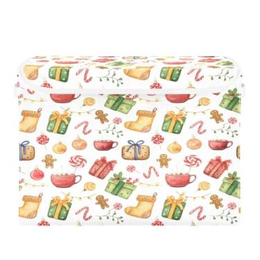 Imagem de GakkiGii Caixas de armazenamento de tecido para caixa de presente de Natal com tampas e alça, caixas de armazenamento dobráveis com tampas, organizadores de armário para armazenamento de roupas