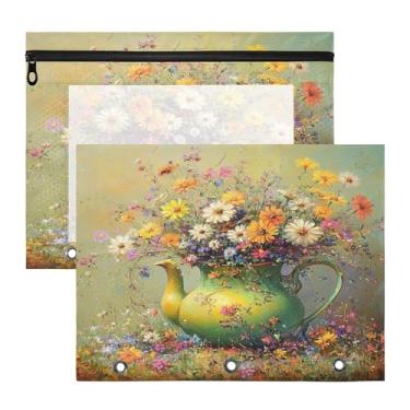 Imagem de SEHANY Pasta de lápis de flores de jardim com 3 anéis – Bolsa para documentos tamanho A4 com janela transparente para sala de aula, escritório, 2 peças