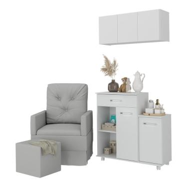 Imagem de Poltrona De Amamentação Com Puff E Armário/balcão Multimóveis Mp4212 Branco/cinza Branco/cinza