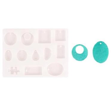 Imagem de 5 moldes de cabochão de silicone DIY, molde de resina oval quadrado branco em forma de gota com orifício para projetos de artesanato DIY, brincos de pingente de presente e decoração de escultura