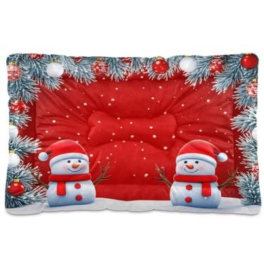 Imagem de SEHANY Cama de Natal com flocos de neve, boneco de neve, para cães, gatos, com fundo antiderrapante, para canil, colchão macio, lavável, para cães pequenos, médios e grandes, gatos, 61 x 45 cm