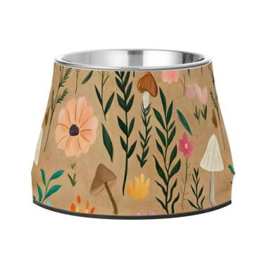 Imagem de SEHANY Tigelas para cães de ervas e cogumelos antiderrapante de aço inoxidável com fundo de borracha para evitar tombamento, tigelas elevadas para comida e água quadriculadas para cães e gatos