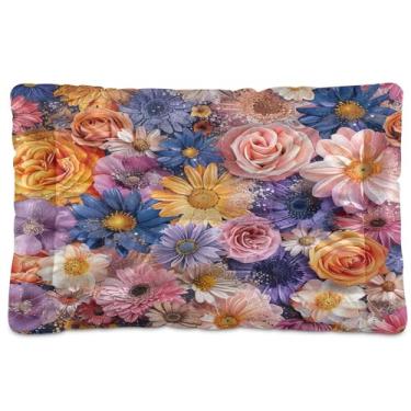 Imagem de SEHANY Cama para cães e gatos com flores silvestres coloridas com fundo antiderrapante, cama de canil, colchão macio para animais de estimação, lavável para cães pequenos, médios e grandes, gatos, 91