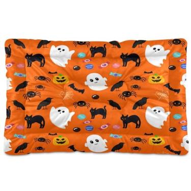 Imagem de SEHANY Cama de cachorro fantasma Halloween Boo Cama de gato com fundo antiderrapante, cama de canil, colchão macio para animais de estimação, lavável para cães pequenos, médios e grandes, gatos, 61 x