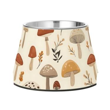 Imagem de SEHANY Tigelas para cães de ervas e cogumelos antiderrapante de aço inoxidável com fundo de borracha para evitar tombamento, tigelas elevadas para comida e água quadriculadas para cães e gatos