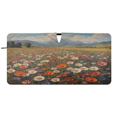 Imagem de Blueangle Pára-brisas vintage flores silvestres pintura a óleo - 149.9 cm x 76.2 cm dobrável carro janela frontal blocos pára-sol raios UV viseira de sol (878)