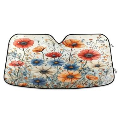 Imagem de ATTX Elegant Wildflowers para-sol para para-brisas de carro 139.7 cm x 70.1 cm Protetor solar universal com proteção UV, persiana de janela frontal automática dobrável para sedãs SUVs caminhões #23