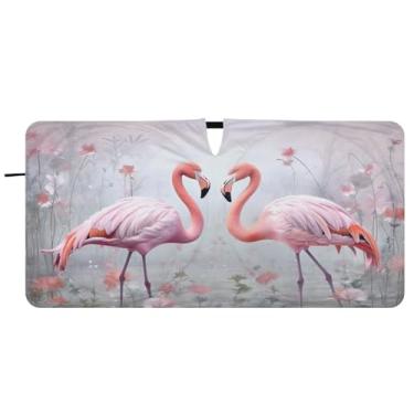 Imagem de Blueangle Para-brisa flamingos rosa para-sol - 149.9 cm x 76.2 cm dobrável carro janela frontal blocos para-sol raios UV viseira de sol (221)