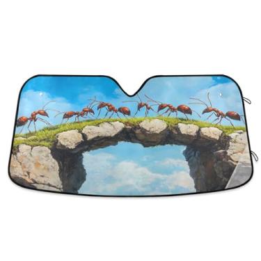 Imagem de ATTX Ants on A Bridge Para-brisa de carro 139.7 cm x 70.1 cm Protetor solar universal com proteção UV, persiana de janela frontal automática dobrável para Sedans SUVs Caminhões #764