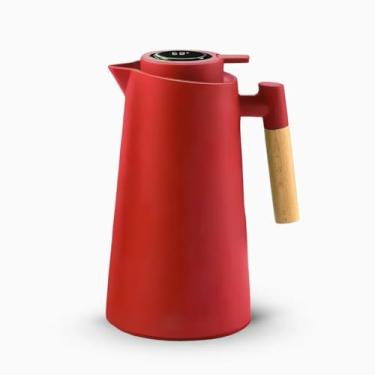 Imagem de Garrafa Térmica 1L com Termômetro Digital LED e Cabo de Madeira – Para Café, Chá e Bebidas Quentes ou Frias – Design Moderno e Sofisticado para Mesa Posta e Cozinha – (Vermelho)