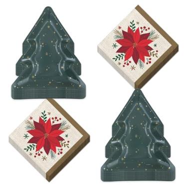 Imagem de Pratos e guardanapos de papel de Natal – Pratos e guardanapos modernos tamanho sobremesa de papel Poinsétia (servir 16)