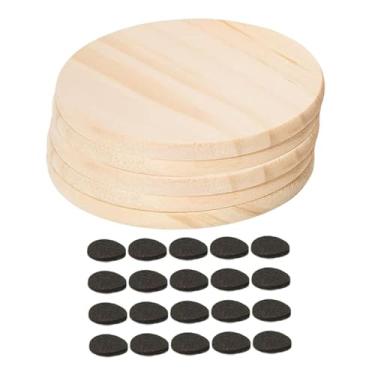 Imagem de Esquirla Conjunto de 5 porta-copos de madeira inacabada com base antiderrapante para projetos de bricolagem, portáteis, 10 cm, resistentes ao calor, ideais