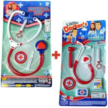 Imagem de Kit Medico Doutor Brinquedo Infantil Estetoscópio Didático (3 kit medico)