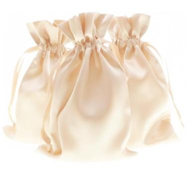 Imagem de Knitial Sacos de presente de cetim marfim de 12,7 cm x 20,3 cm, joias, lembrancinhas de casamento, chá de bebê, Natal, 50 unidades