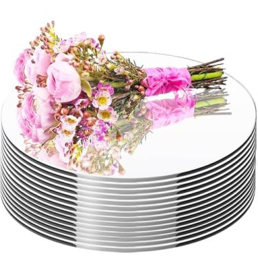 Imagem de Pacote com 17 peças centrais redondas espelhadas para decorações de mesas, centro de mesa de espelho circular de acrílico, bandeja de espelho, placa de vela, peça central para mesa de casamento