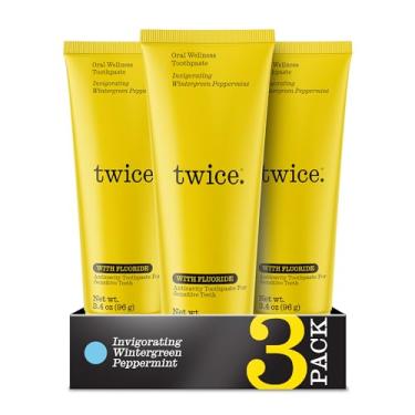 Imagem de Twice TWICE Pasta de dente de bem-estar oral com flúor – Pasta de dente natural anticavidade para alívio da sensibilidade, clareamento e hálito fresco, hortelã-pimenta Wintergreen, 100 ml, pacote com