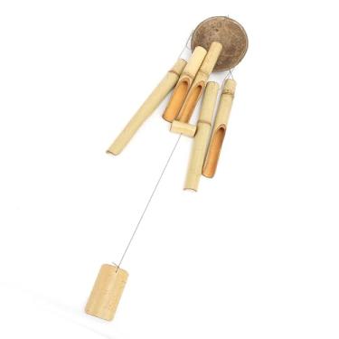 Imagem de Ymiko Sinos de de Bambu Com Detalhes Em Casca de Decoração de Suspensão Natural para Uso Interno e Externo, Jardim, Pátio ou Varanda Ornamento Ecológico Feito à Mão