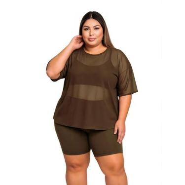 Imagem de Blusa Tule Feminina Fitness Academia Plus Size Marrom Cor:MarromTamanh