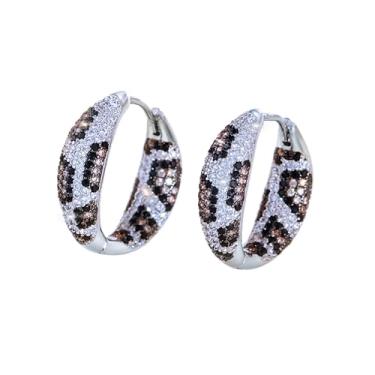 Imagem de CWWZircons Brincos de argola redondos de zircônia cúbica de leopardo luxuosos, micro cristal pavimentado de dupla face, joias de festa de noivado femininas banhadas a prata, One Size, Zircônia cúbica