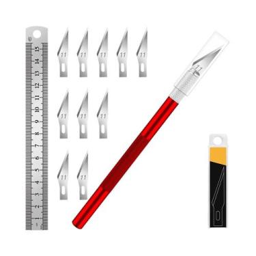 Imagem de Faca De Precisão Em Aço Inoxidável De 15CM Com 11 Lâminas E Régua, Kit