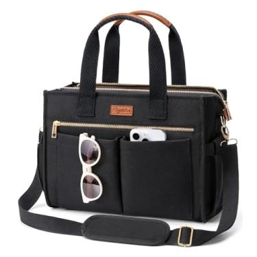 Imagem de Bolsa de lona para mulheres, bolsa transversal grande com 15 bolsos, bolsa bíblica para laptop com zíper para professores, trabalho, viagem, faculdade, M1. preta, Medium-14inch, Tendência