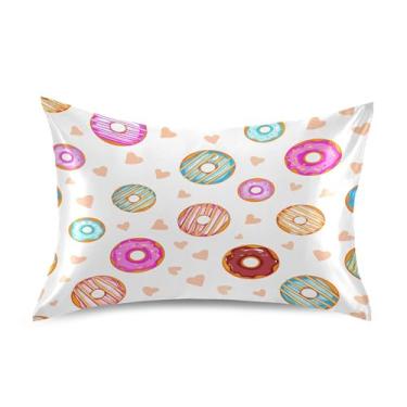Imagem de xigua Fronha de cetim donut colorida para cabelo e pele lavável na máquina almofada de cetim antiderrapante capa de travesseiro padrão com fecho de envelope, 51 cm x 66 cm