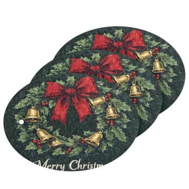 Imagem de Wassud Guirlanda de Natal vintage esponja de polpa de madeira para pratos, pacote com 3 esponjas de cozinha para limpeza, esfregão resistente para panelas antiaderentes pia banheiro, suprimentos de