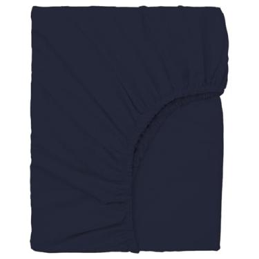 Imagem de Urbanhut Lençol Queen 100% algodão, macio e macio, tecido de cetim luxuoso, algodão de grampo, elástico de ajuste seguro, lençol com elástico de 40 cm - azul marinho