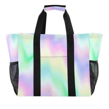 Imagem de Wassud Tulipas onduladas em cores pastel, reutilizáveis, sacolas de supermercado, grande bolsa organizadora de lona à prova d'água para praia, piquenique, lavanderia, viagem