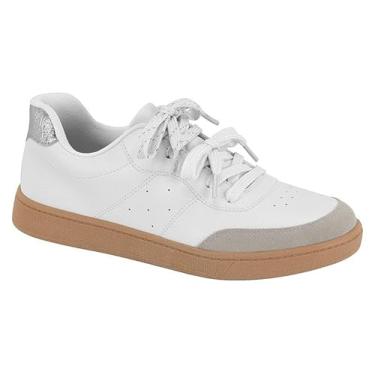 Imagem de Tenis Feminino Casual Beira Rio Branco Off com Prata com 02 Cadarços Tam 39