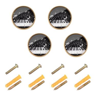 Imagem de Qilmy 4 maçanetas de armário símbolos de piano puxadores de gaveta - ferragens de armário maçanetas sólidas de armário de cozinha para casa, cozinha, banheiro ou escritório464