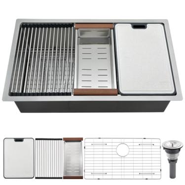 Imagem de Brovy Pia de cozinha de 83 cm, montagem inferior de aço inoxidável 33 × 19, pias de cozinha de calibre 16 com tábua de corte dupla face